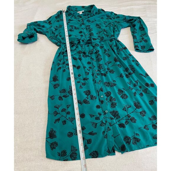 Ava & Viv Button Front Shirt Dress Women's Plus Size X Teal Black Floral Rayon - Picture 10 of 13